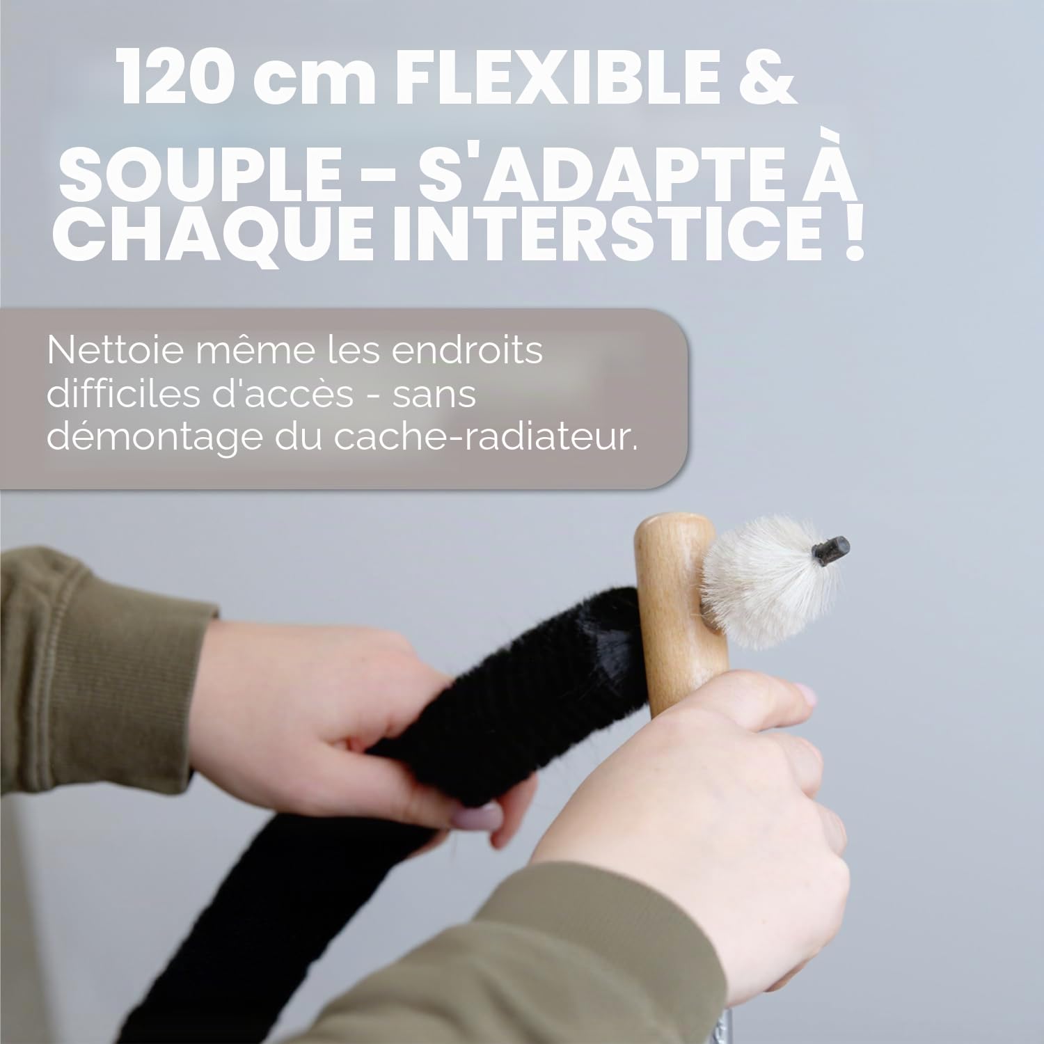 Brosses pour Radiateur - 2 pièces - 120 cm - Brosses Dépoussiérantes de Chauffages avec Poils de Chèvre - Idéale Panneaux Chauffants