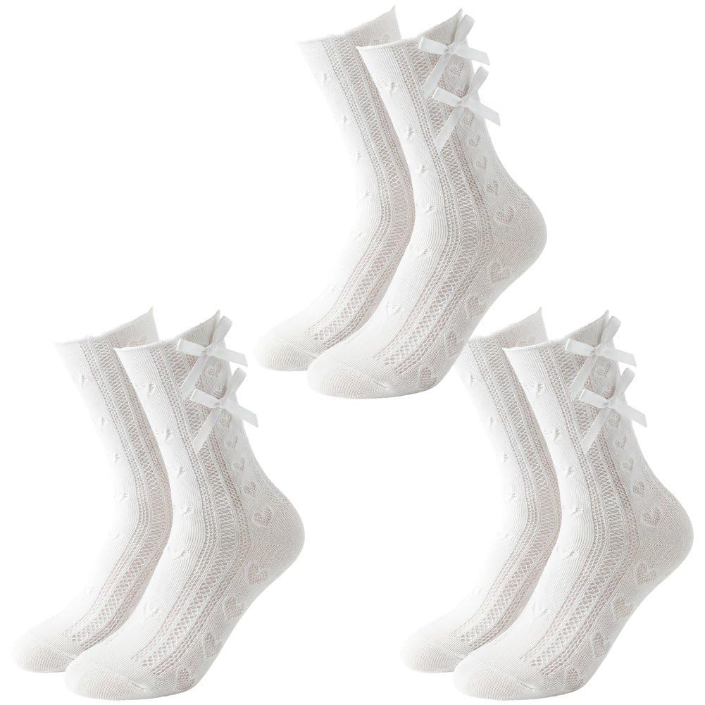 Hrippy 3pairs Lace Mesh Calf Socks with Bow, Sweet Coquette Style for Y2k Lolita Ballet Skirt Matching Accessory