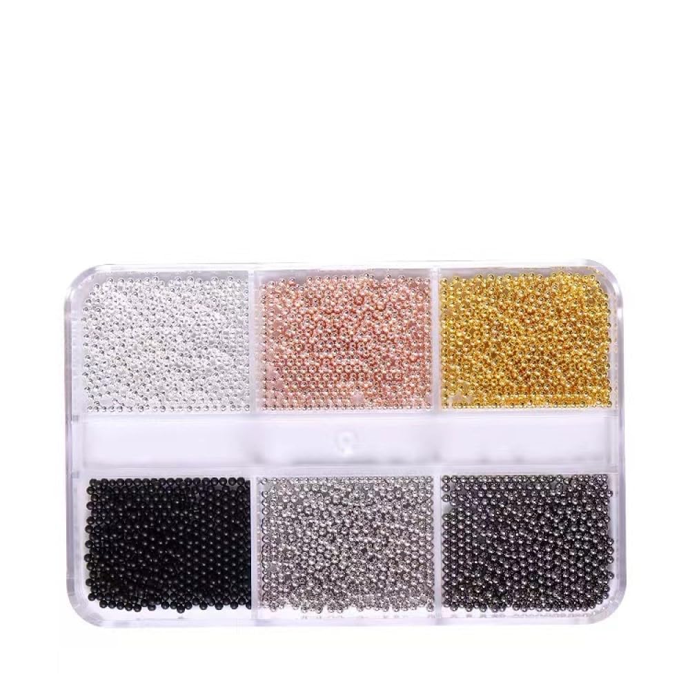 1.2mm Micro Steel Ball Nail Beads, 3D Caviar Studs in 6 Colors - Multi-Color Metal Nail Art Charms for DIY Decoration
