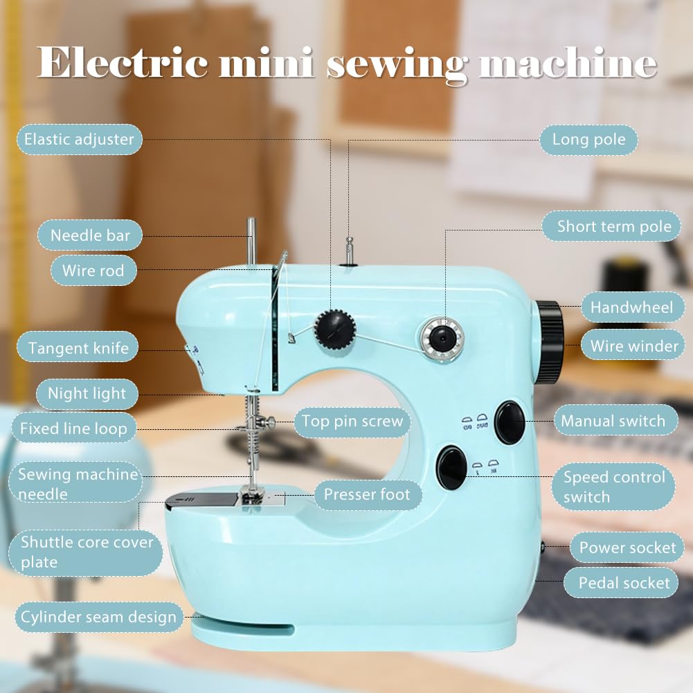 Mini máquina de coser para principiantes, máquinas de coser eléctricas con pedal, 12 puntadas integradas, kit de costura básico incluido, perfecto para uso doméstico