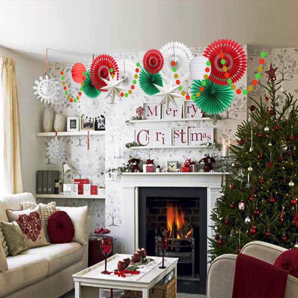 Juego de decoración de fiesta de Navidad, abanicos de papel de seda para colgar, guirnalda circular, faroles de papel para fiesta italiana, graduación, boda, cumpleaños, telón de fondo