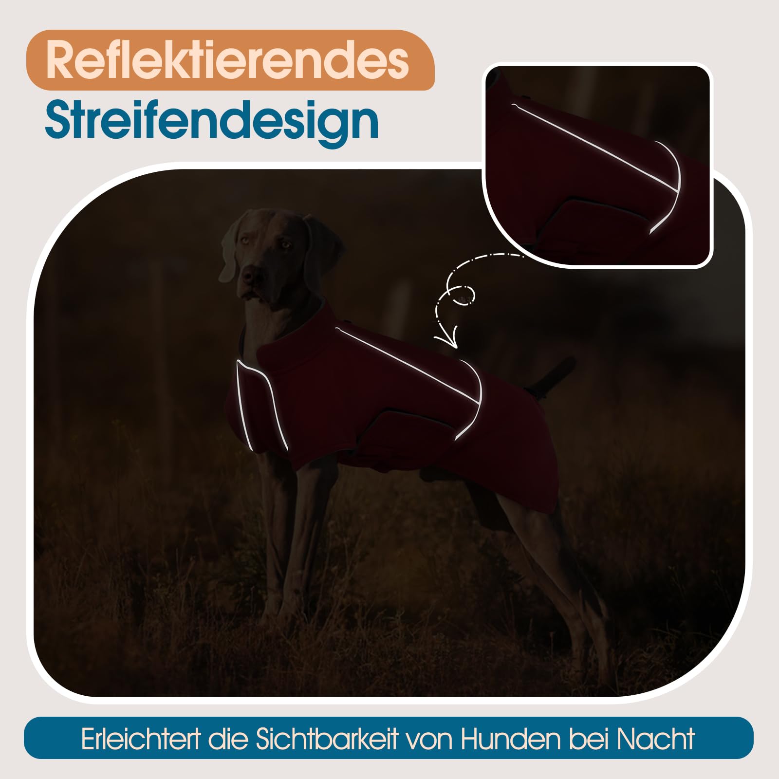 Hundemantel Wasserdicht, Warmer Hundejacke für Große Hunde, Hundemantel Fleece, Hundejacke mit Reflektierender Streifen Labrador, Regentag, Cheng Rot 3XL
