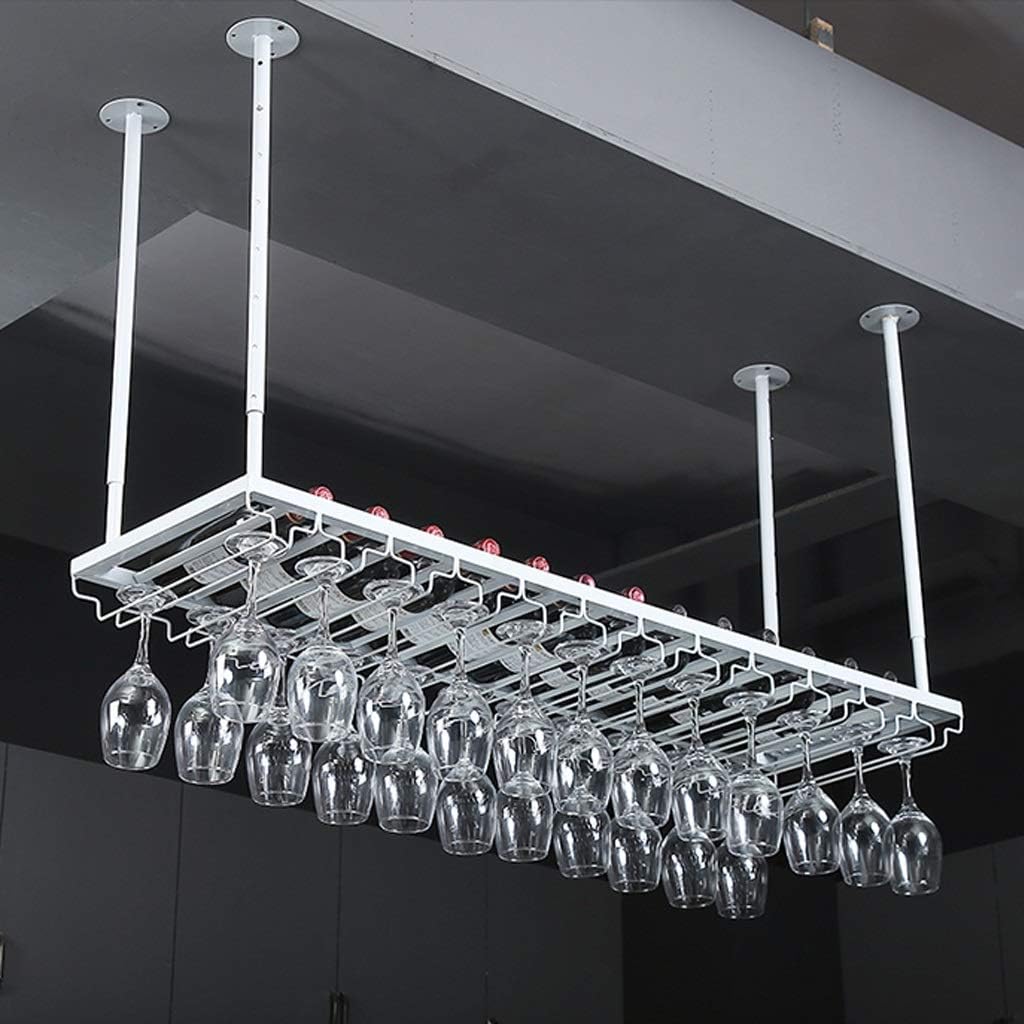 eiling Wine Glass and Bottle Holder White Metal Wine Rack for Bar or Dining Room Storage Hanging Stemware Racks for Goblets 100×35cm