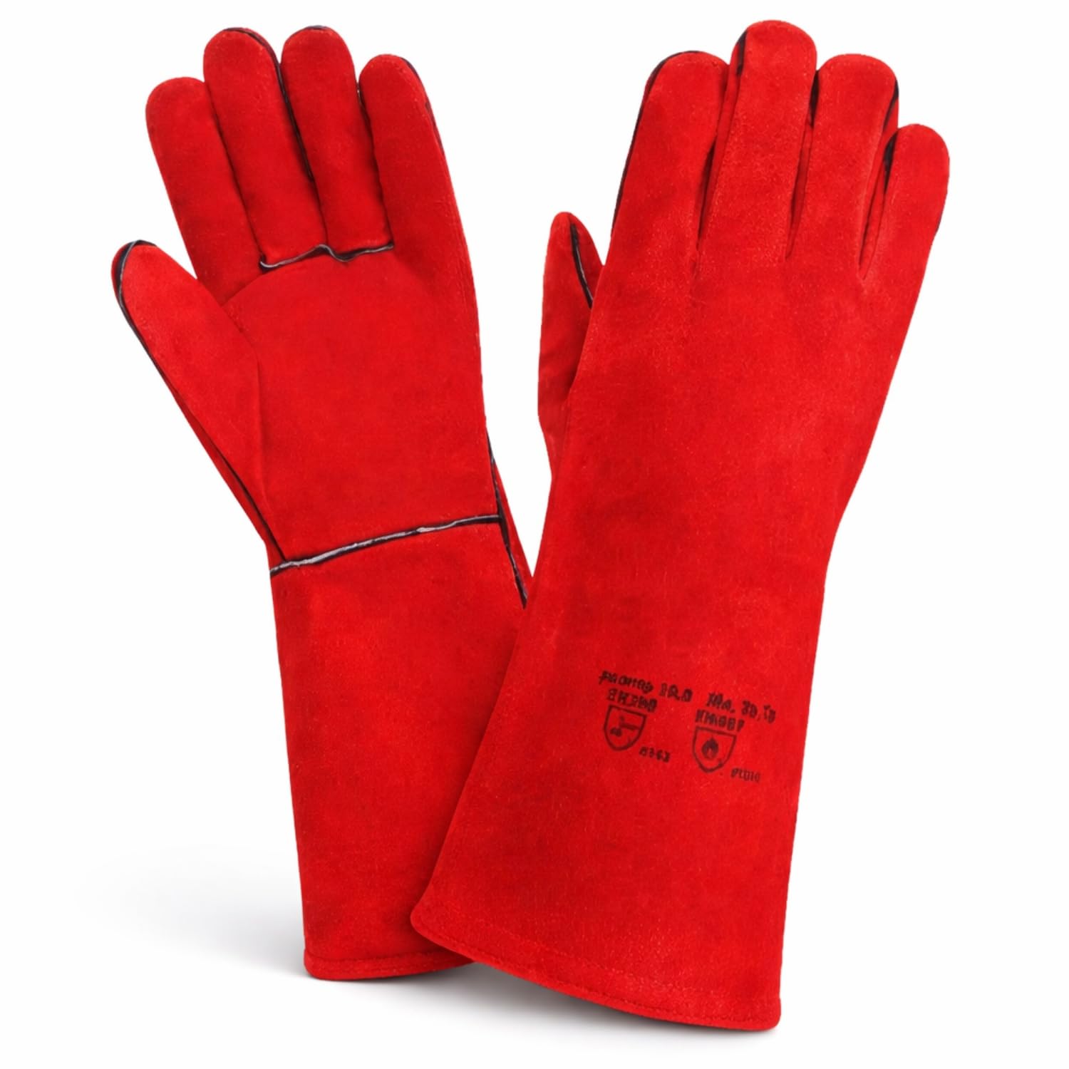 B2C Welding Gloves Heat Rresistant Long Sleeve Leather Work Safety Gloves Double Palm Red Rigger Gauntlets (2)