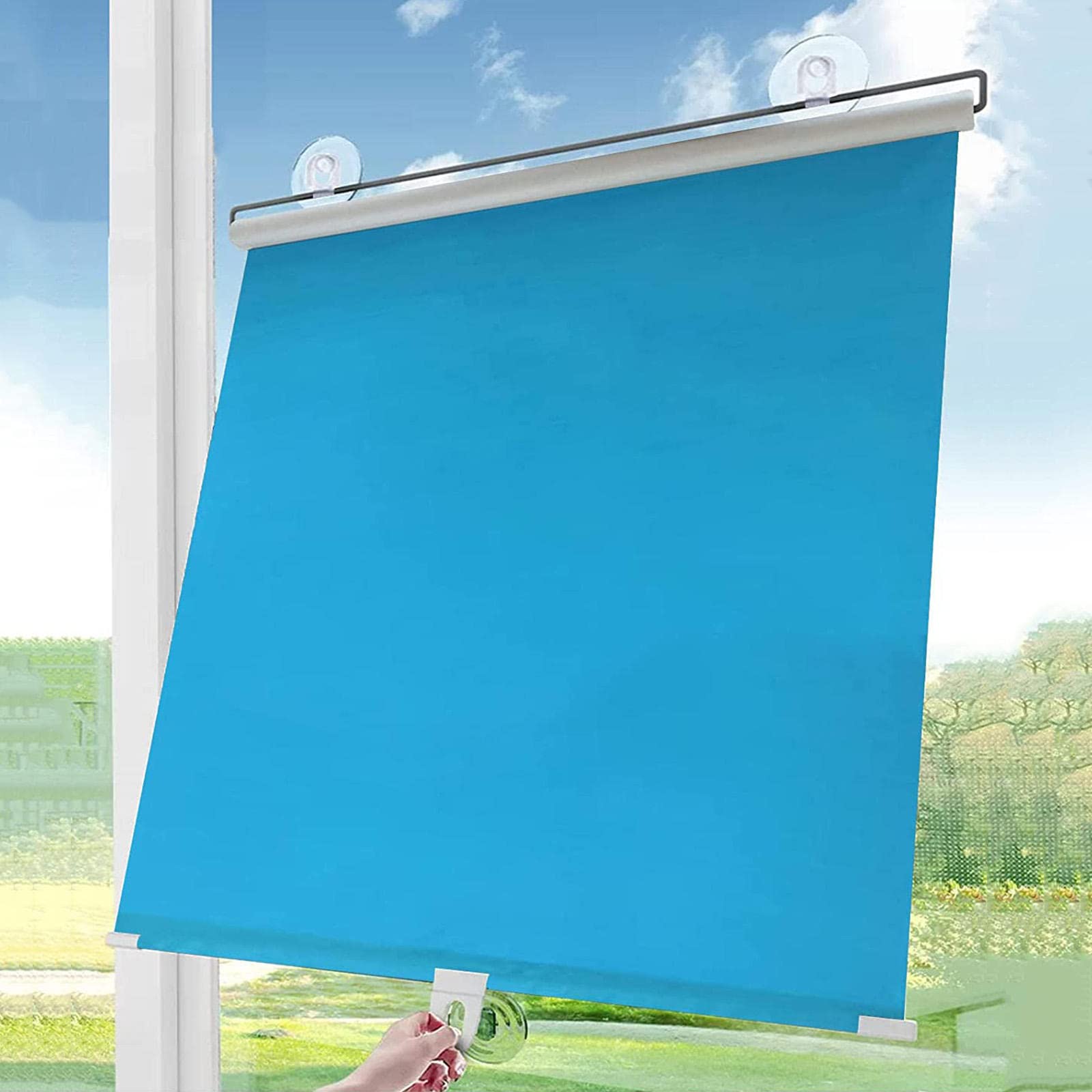 DECAKE Roller Blinds with Suction Cups, Sunscreen Blackout Windows Shades, Retractable Sunshade Roll Up Blinds, Thermal Insulated Curtains, Temporary No Drilling,Blue-58×125cm(22.8 * 49.2in)