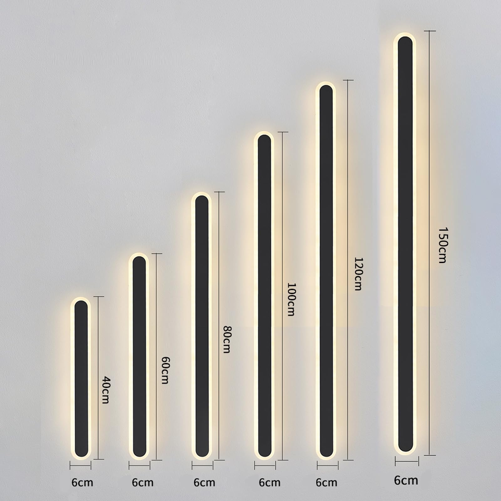 Nowoczesna owalna żelazna i akrylowa lampa ścienna, długa taśma, do sypialni, korytarza, salonu (neutralne czarne światło, 120 cm)