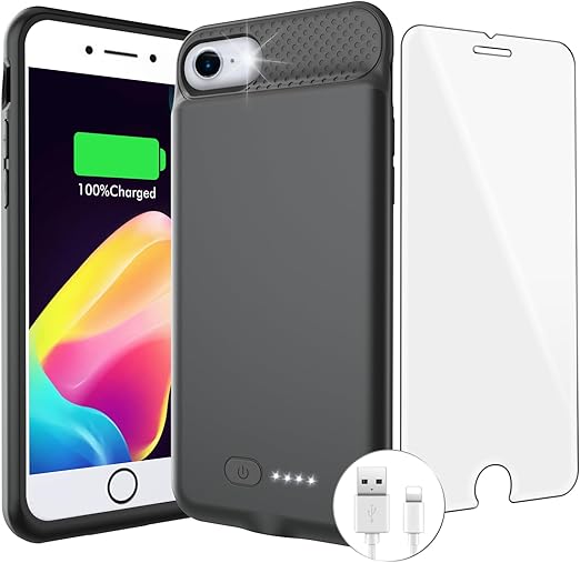 BOPPS Battery Case for iPhone 8/7/6s/6/SE(2022/2020),【2025 Upgrade 】6000mAh iPhone Charger Case 360°Protection Rechargeable Extended Battery Charging Case for iPhone SE(3rd and 2nd gen)/8/7/6s/6-4.7”