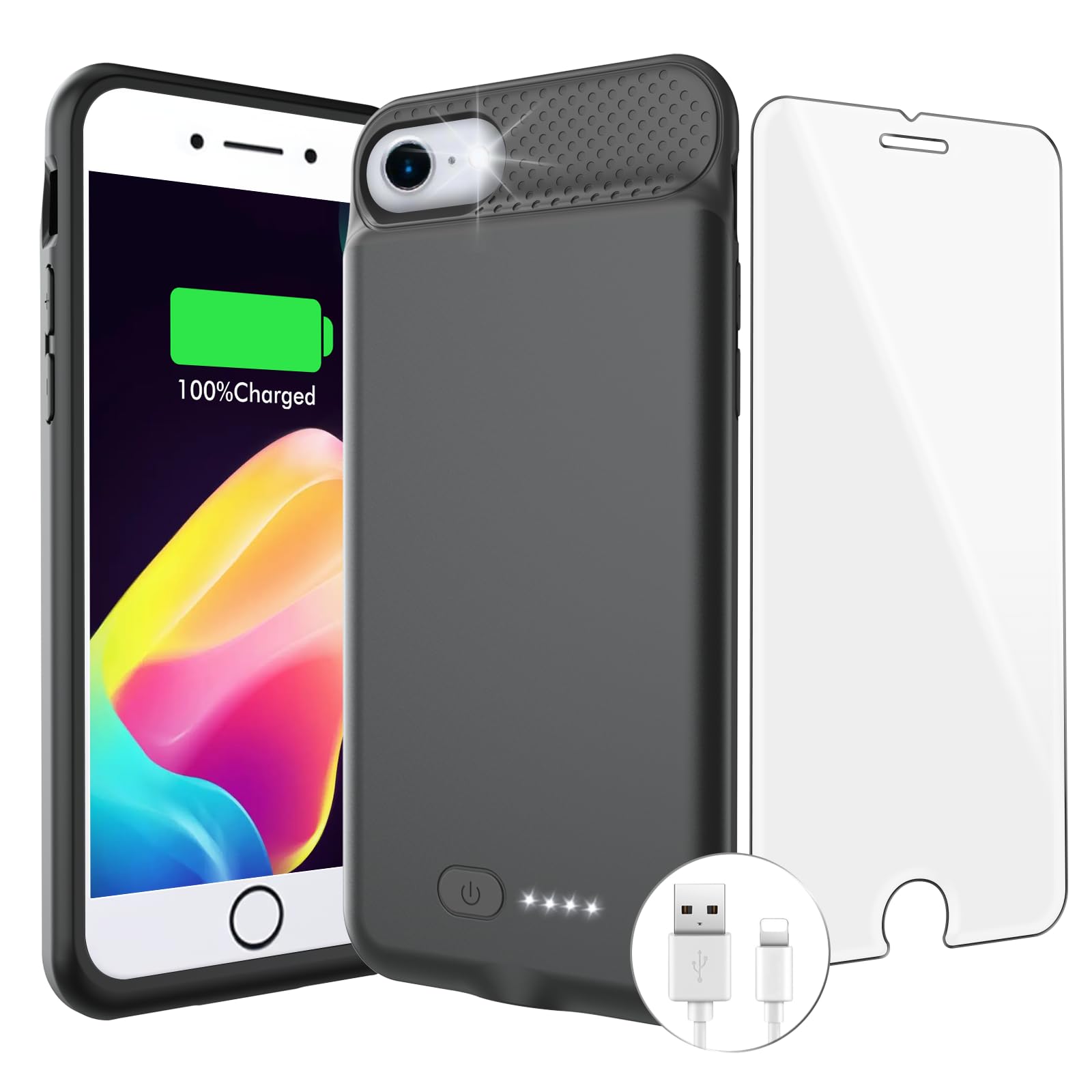BOPPS Custodia con batteria per iPhone SE (2022/2020), custodia caricabatterie per iPhone 6000 mAh, protezione a 360°, custodia di ricarica per iPhone SE (3a e 2a generazione)/8/7/6s/6-4,7 pollici
