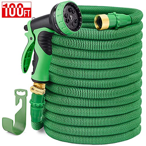 Delxo 100FT Expandable Garden Hose Water Hose with 9-Function High-Pressure Spray Nozzle,Black Heavy