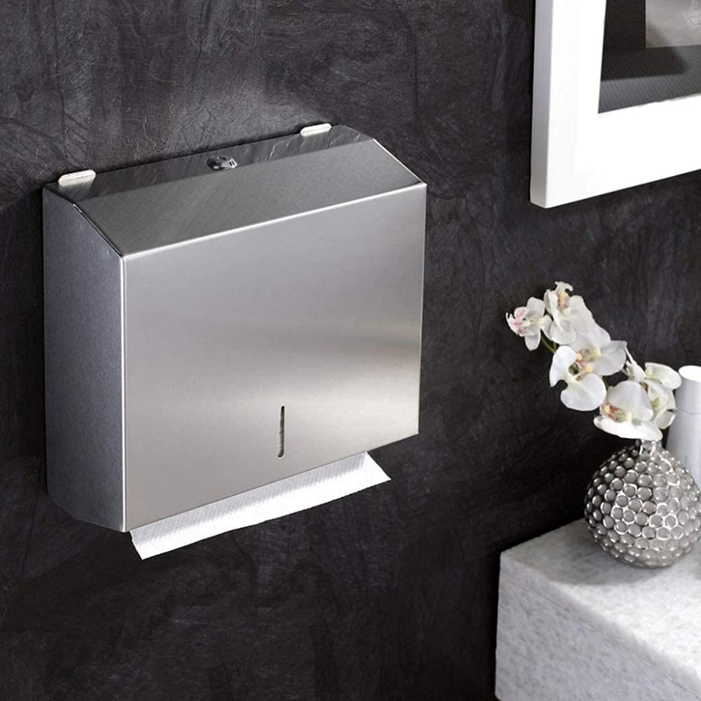 Dispensador de toallas de papel, caja de toallas de papel, dispensador de toallas de papel montado en la pared, acero inoxidable 304, estante de toallas de papel con cerradura para baño, cocina, color