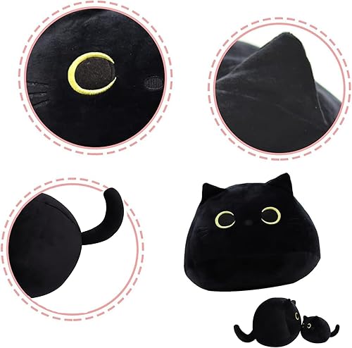 Miniatura 7 de Juguete de peluche de gato negro de 15.7 pulgadas, juguete de almohada de peluche de gato negro en 3D, juguete de peluche con forma de gatito