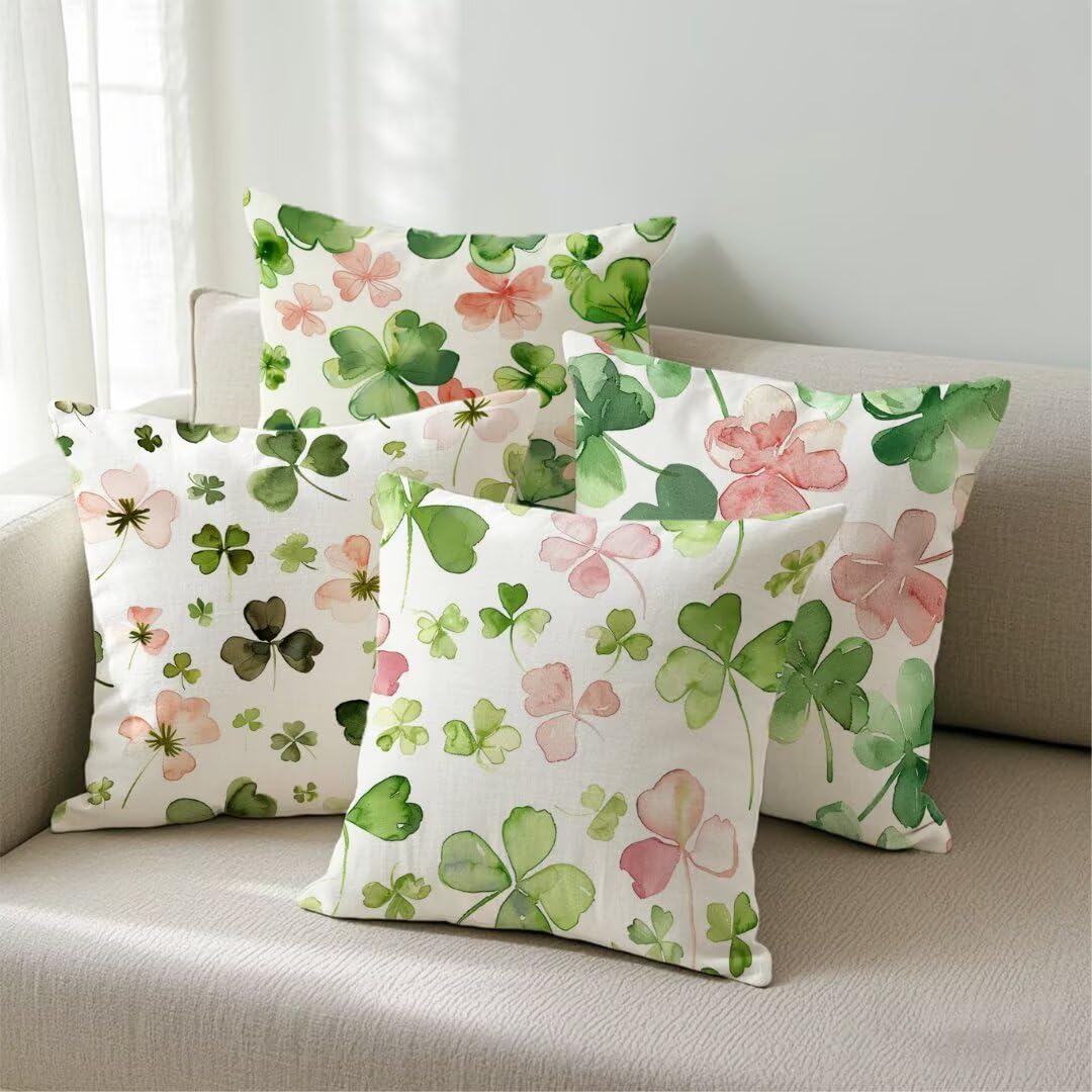 Fundas Cojines 50x50 cm Exterior Cojines Afortunado Fundas de Almohada Juego de 4, Cuadrados Funda Cojin Verde Almohadas con Cremallera Invisible, Sofa Cama Decorativos para Hogar, Jardín, Salón Ym593