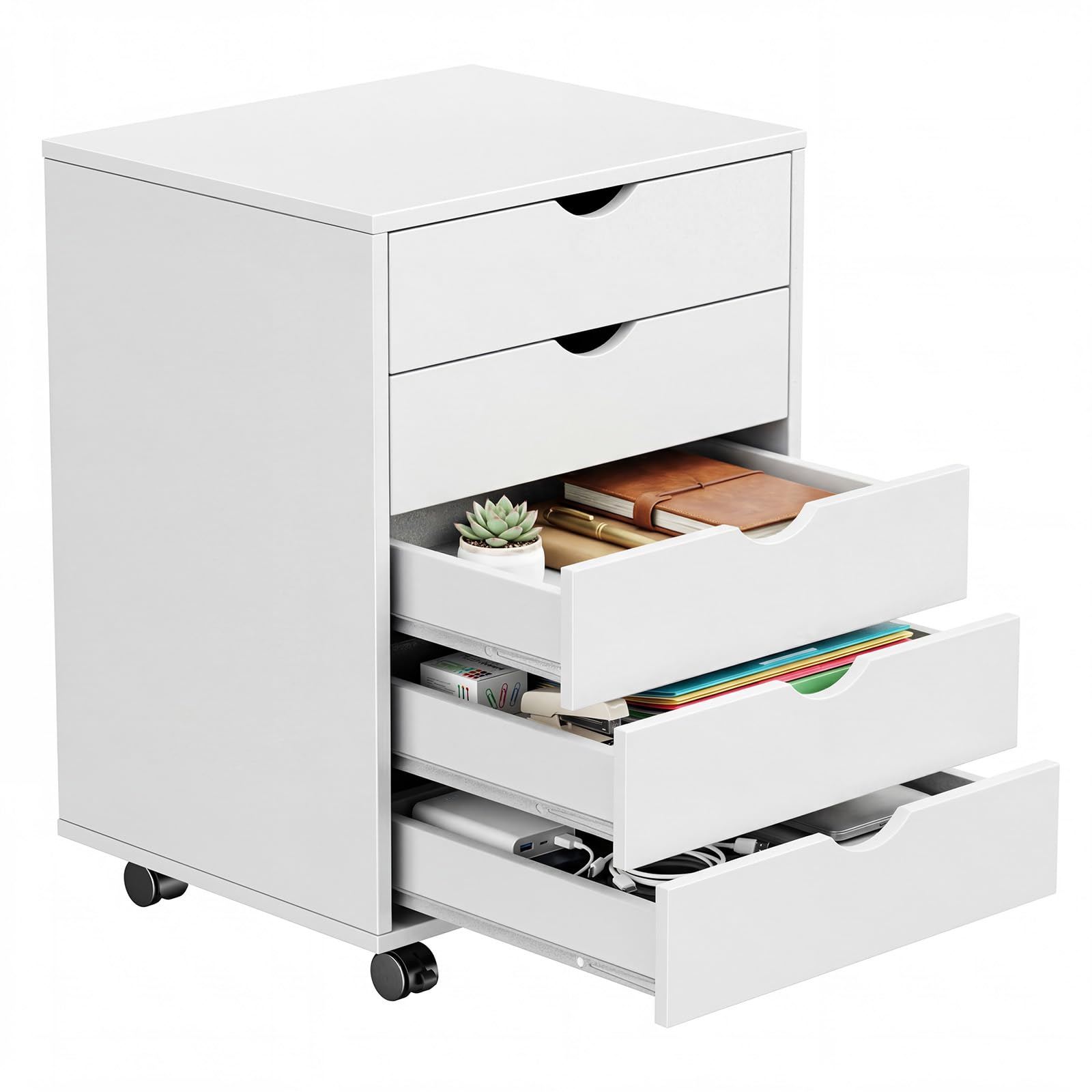 5 Drawer Mobile File Cabinet, Printer Stand with Wheels