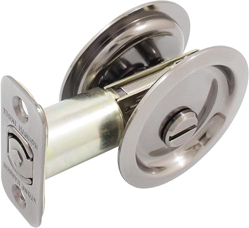 Miniatura 6 de Stone Harbor Hardware Cerradura de puerta de bolsillo redondo, función de privacidad, fondo de 2-38", níquel antiguo