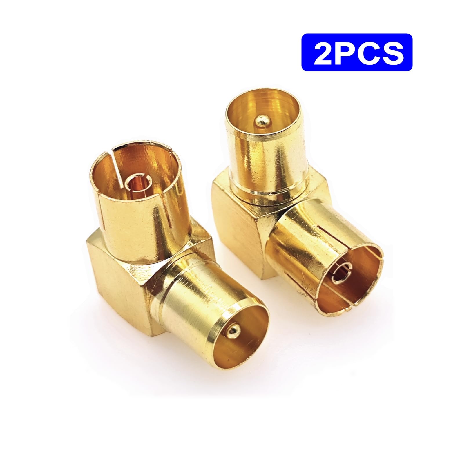 JZK 2X Adaptateur coaxial PAL mâle vers Femelle, plaqué Or, coudé à 90°, Compatible avec antennes, câbles Satellites, câbles TV, DVB-T et DVB-T2 HD