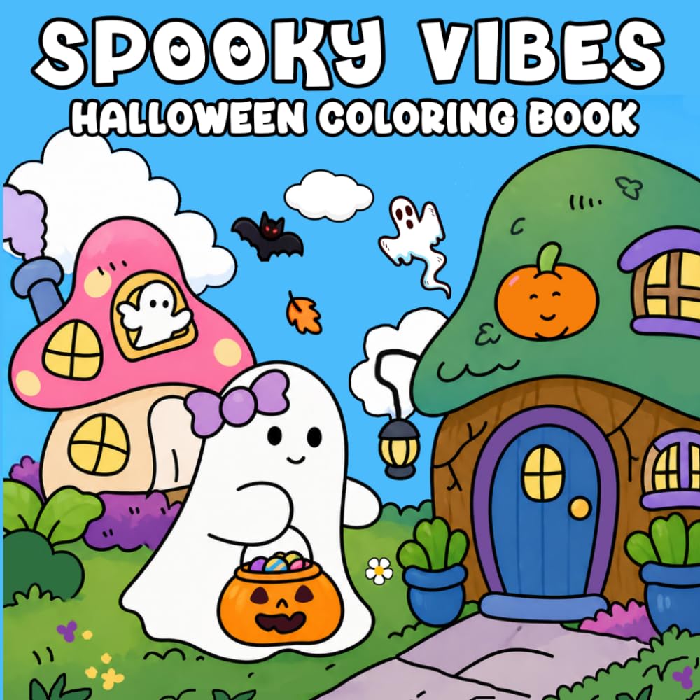 Spooky Vibes Halloween Coloring Book: Featuring 50 Cute and Cozy Hygge Moments Designs For Teens and Adults