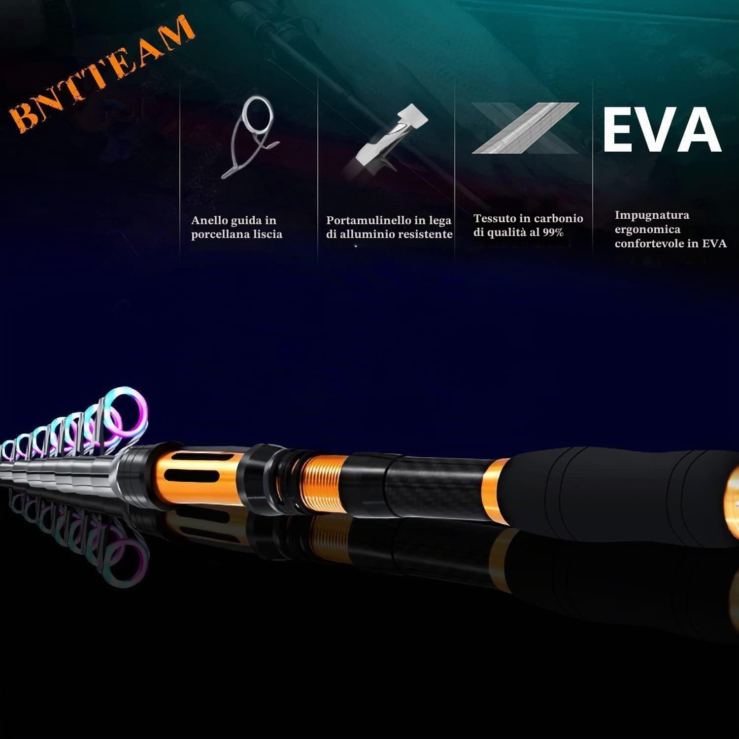 7 canne da pesca telescopiche, 99% carbonio, 2,1 m, 2,4 m, 3,0 m, 3,6 m