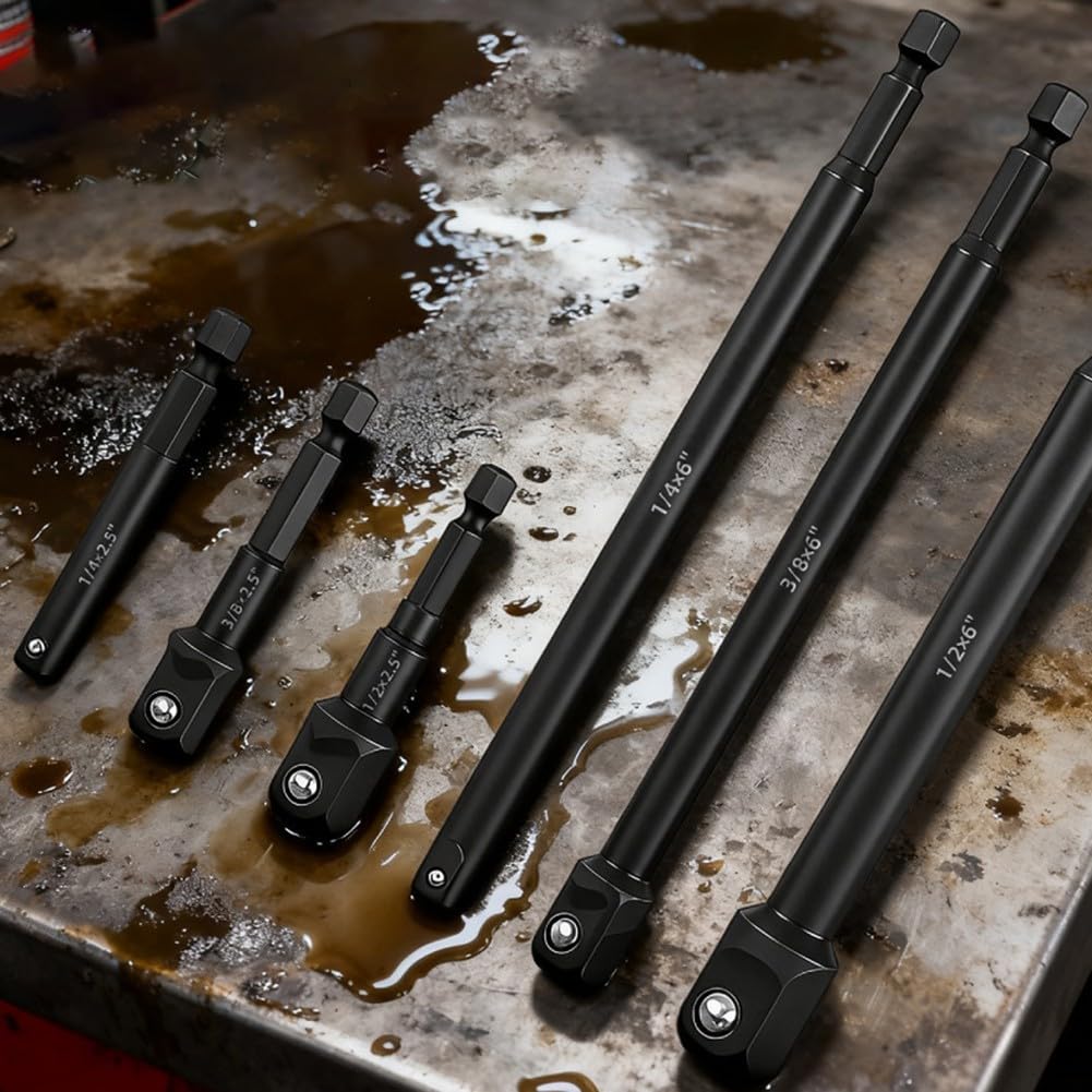 Lot de 12 adaptateurs de douille à tige hexagonale avec barres d'extension de 1/4 3/8 1/2 tailles d'entraînement pour des changements de douilles efficaces sur divers outils