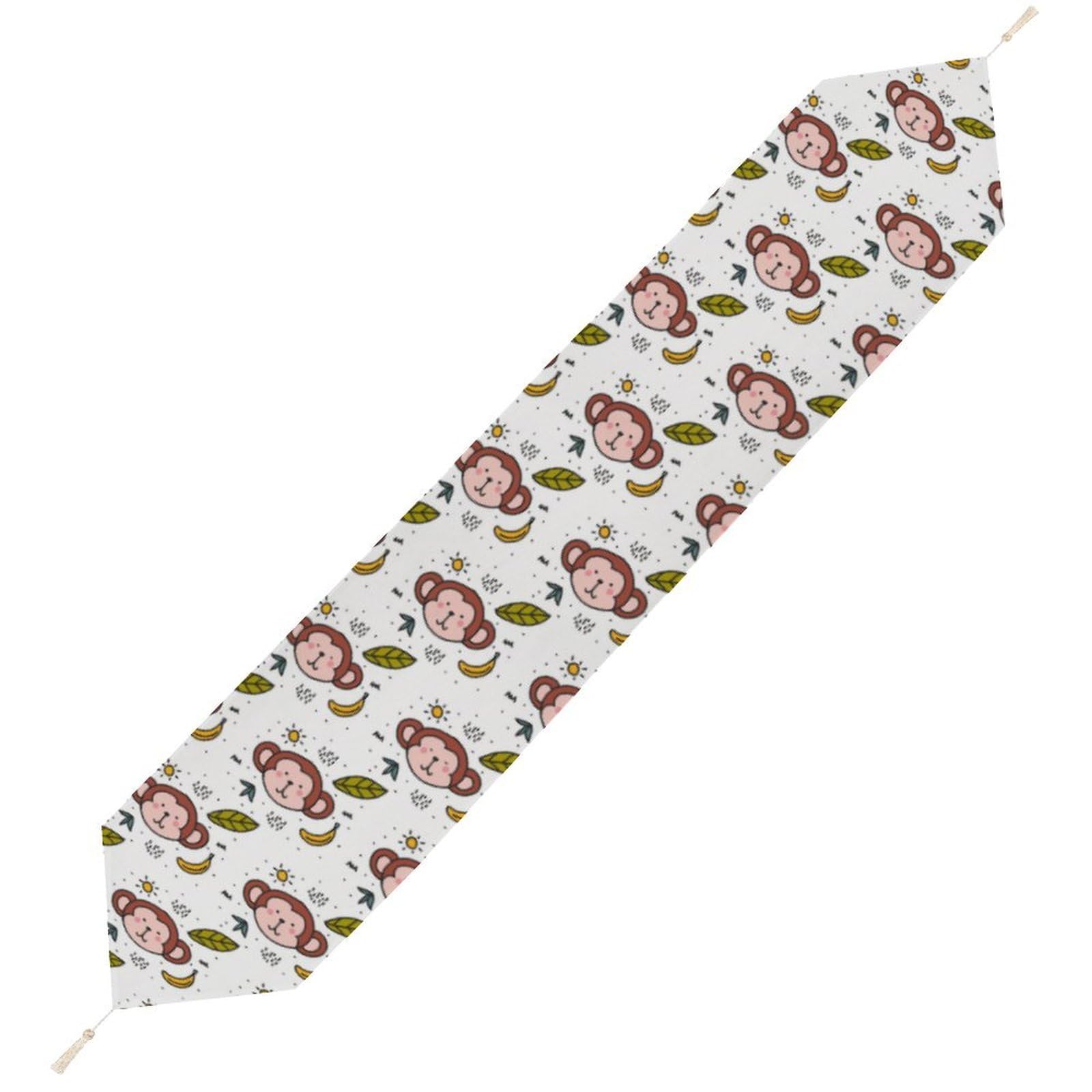JZemdybill 178*33cm Table Runner with Tassel, Monkey Pattern Banana Table Runner, Table Decoration for Kitchen, Party, Restaurant
