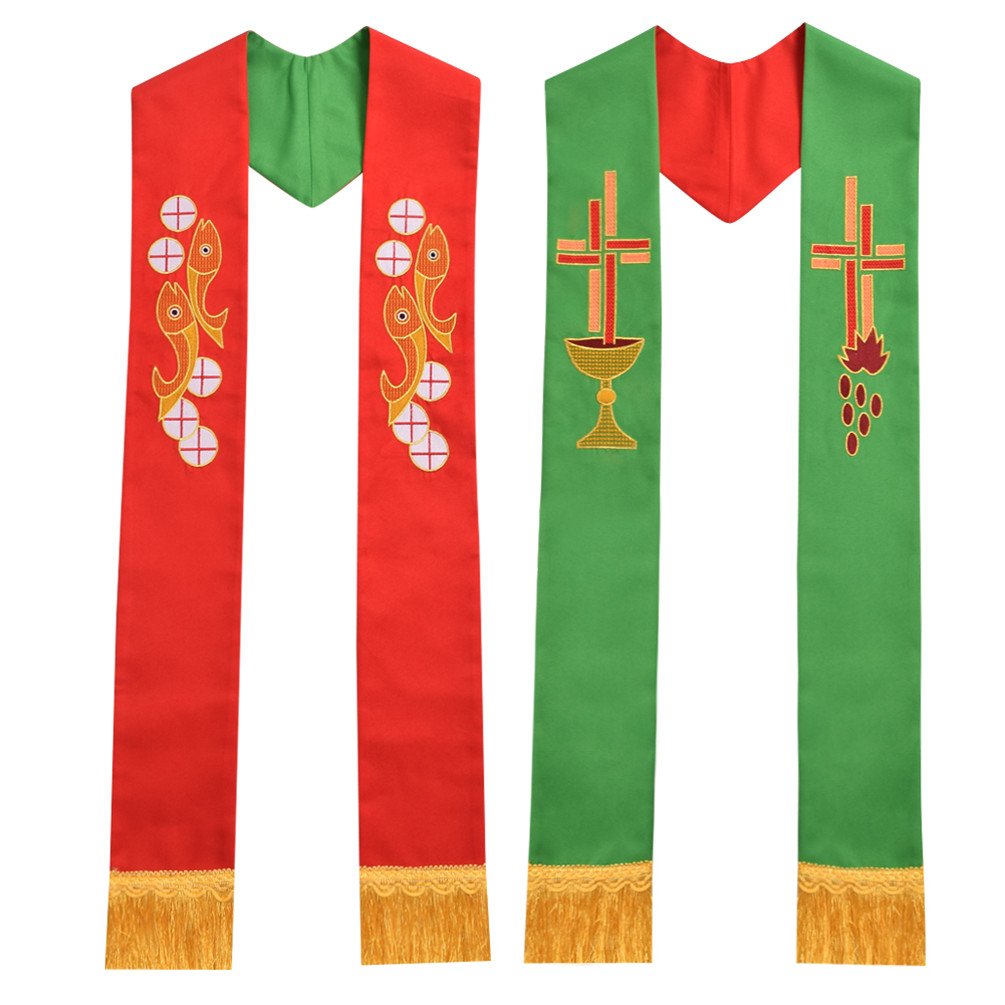Blessume Red&Green #4 Church Pastor Reversible Stole With Tassels (Red&Green 1)