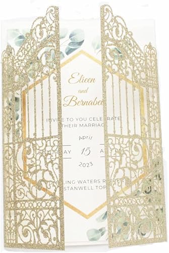 Miniatura 1 de MillaSaw Tarjetas de invitación de boda cortadas con láser de color marfil brillante, diseño de puerta, diseño de puerta de matrimonio, cumpleaños,