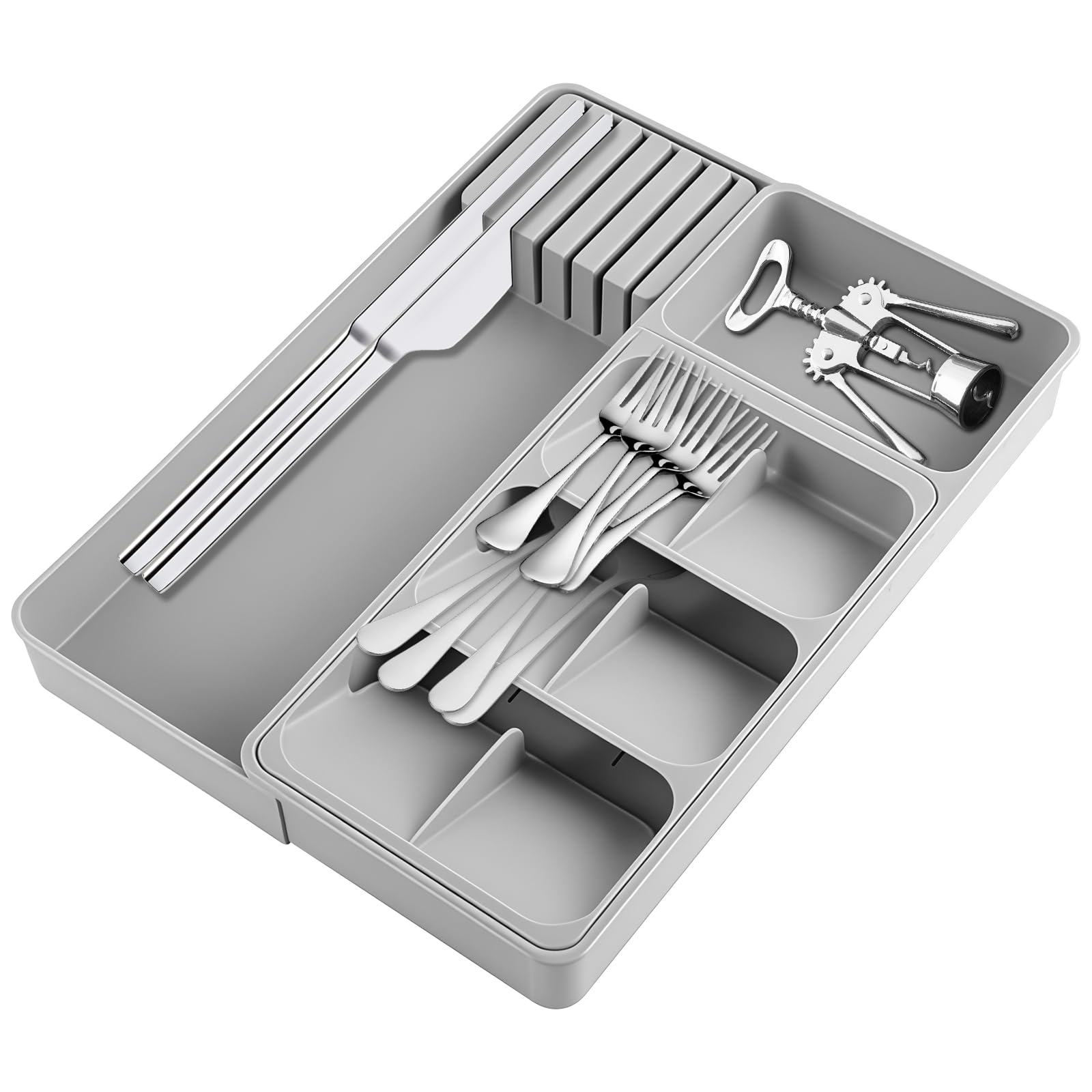 CHUNGG Cutlery Drawer Organiser, Expandable Kitchen Drawer Organiser, Suitable for Knives, Forks, Spoons and Kitchen Utensils (Grey)