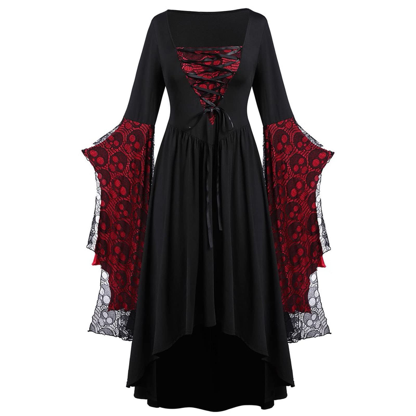 AMhomely Plus Size Gothic Dress for Women - Halloween Dresses Flared Sleeve