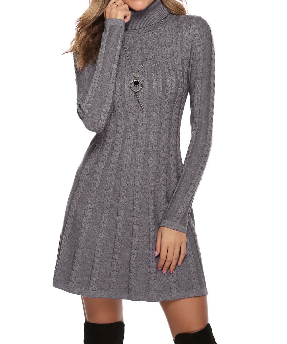 Gyabnw Vestito Casual Donna Invernale in Maglione Abito Vita Alta Elegante in Girocollo di Orlo Svasato Abito Linea A in Maglia al Ginocchio Caldo di Moda Treccia Ritorta