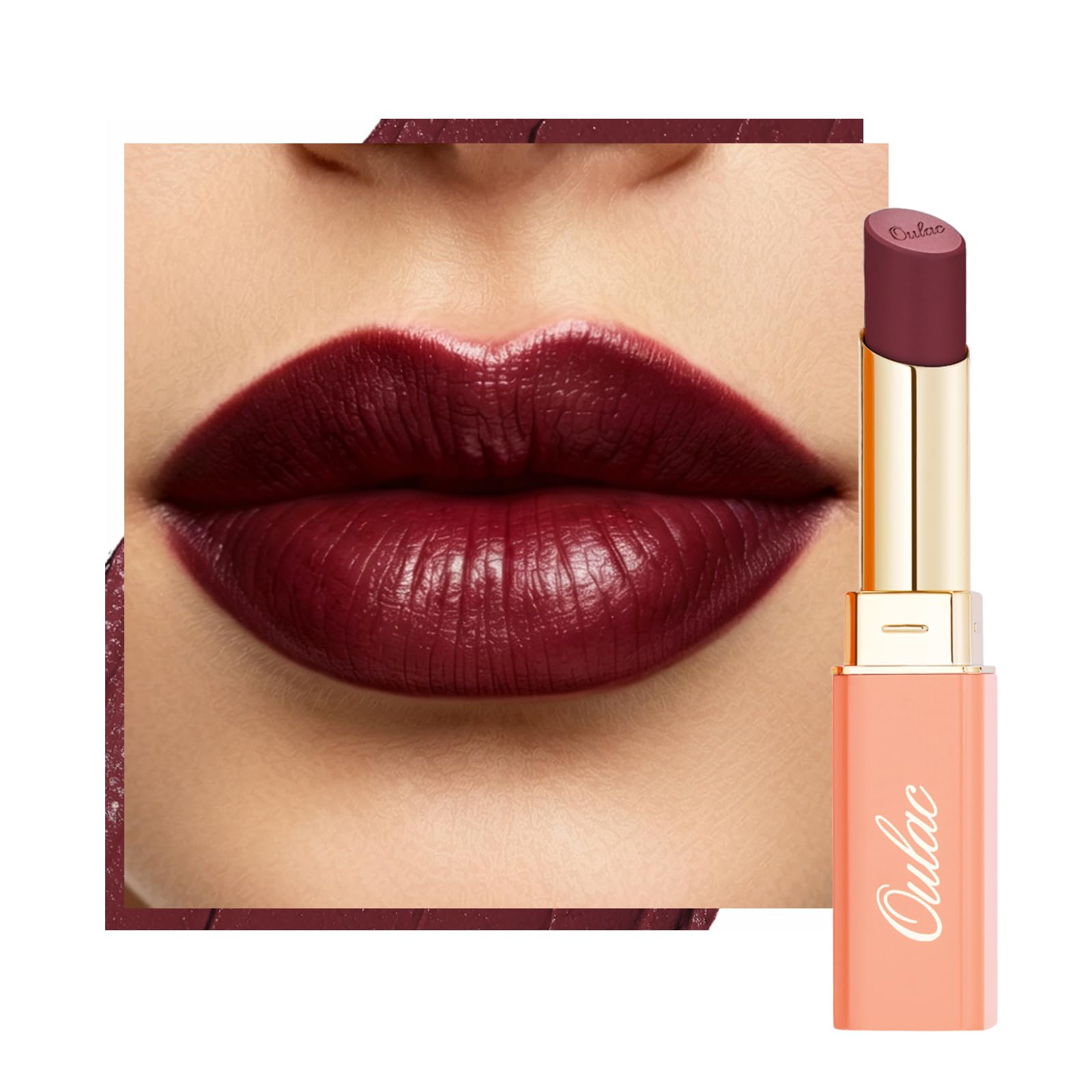 Oulac Satin Matte Burgundy Lipstick - Long Lasting Lip Stick for Women, Intense Color with Smooth Creamy Texture Lip Colour, Moisturizing & Weightless Formula Lip Makeup, Vegen, 4.3g, SG13 Burgundy-image-4