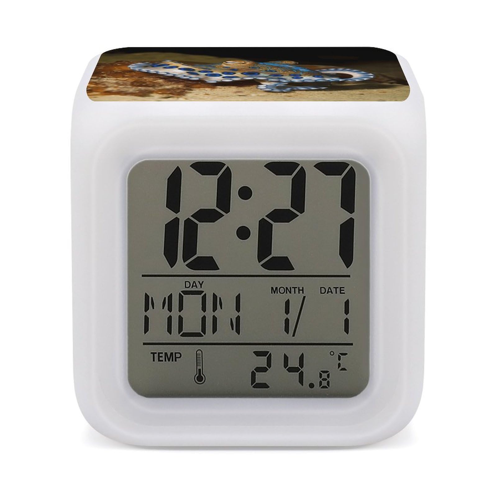 VstaDank Blue Ring Octopus Digital Alarm Clock LED Display Screen Color Change Alarms Clock Smart Alarm Clock Wake Up Digital Clocks with 7 Color Nightlight for Bedroom