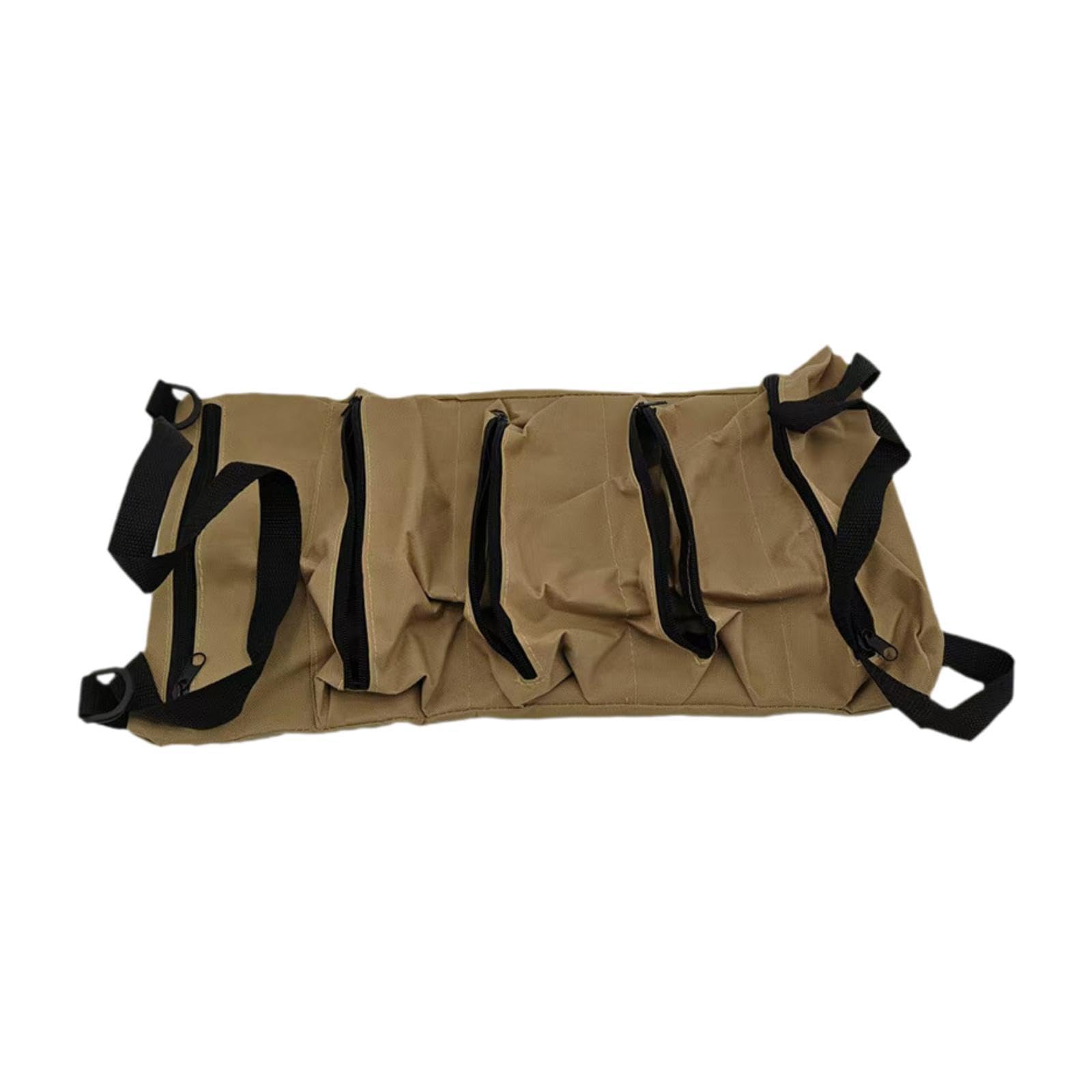 Tool Roll Up Bag Handbag with 5 Zipper Pockets Portable for Motorcycle Truck Khaki-image-38