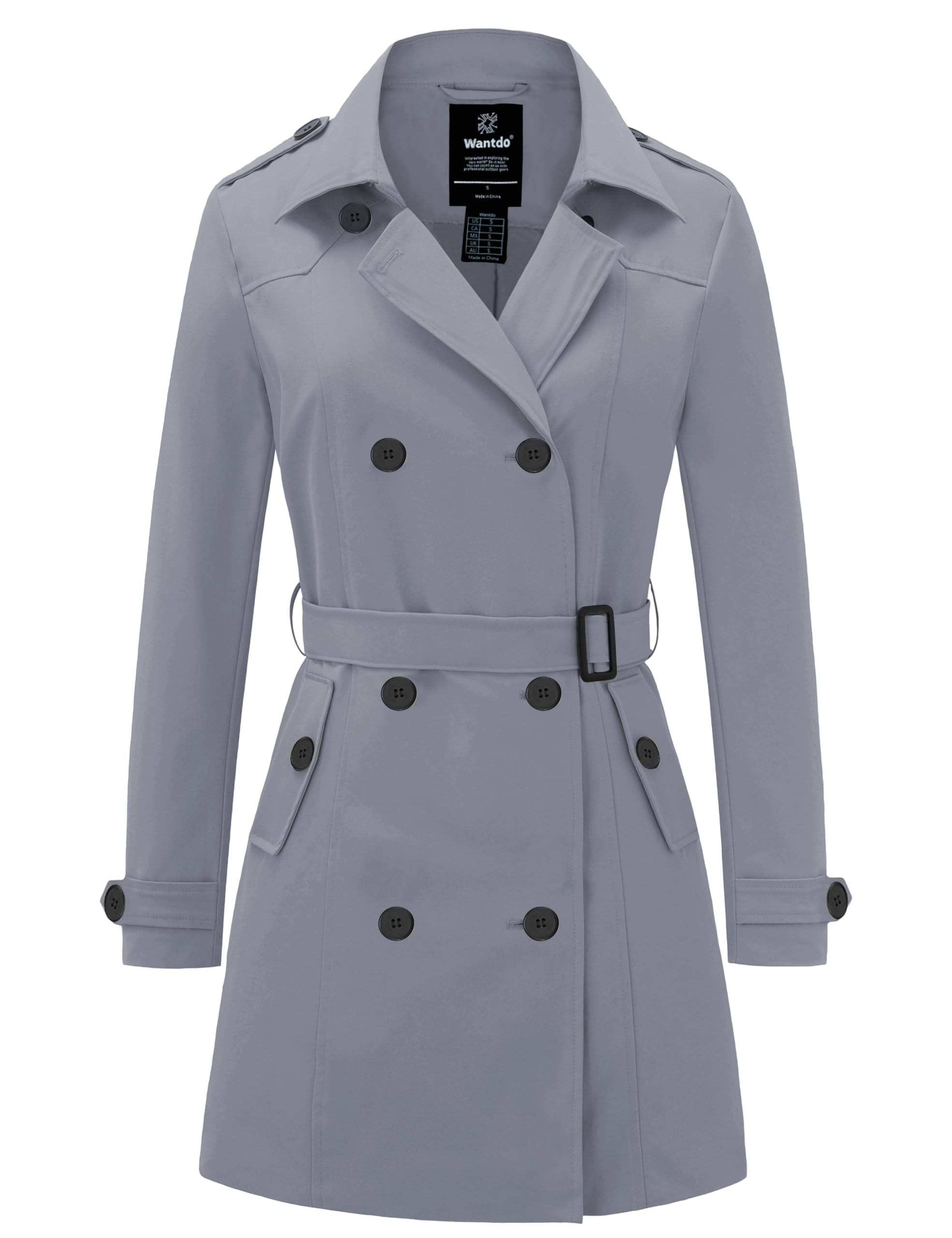 Wantdo Giacca Donna Lungo Cappotto Primaverile Slim Fit con Cintura | Impermeabile, Antivento, Cintura e Polsini Regolabili, Giacca con Bottoni sulle Spalle, per Primavera & Autunno, Ogni Giorno