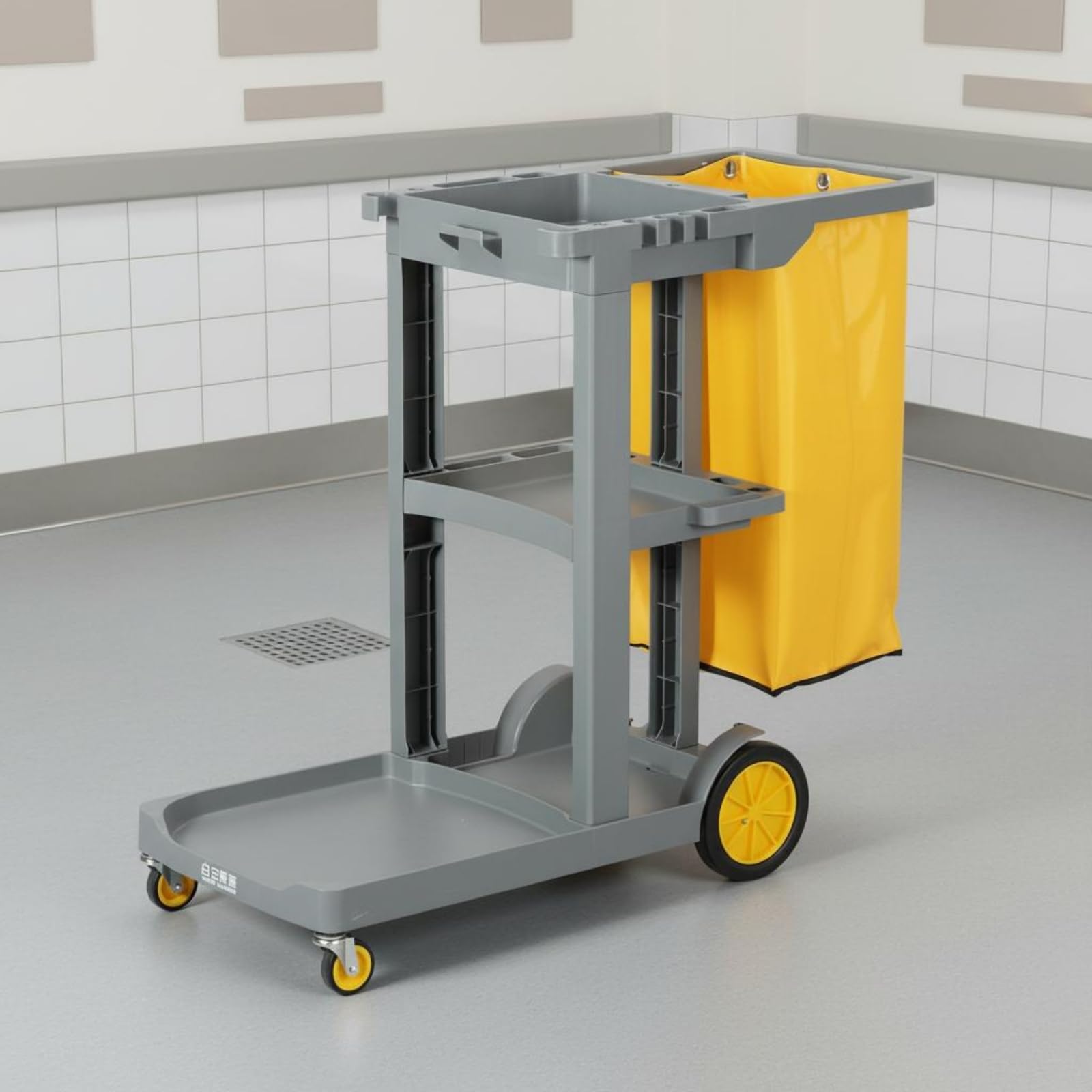 Carrello Pulizie Carrello Pulizia Trolley Organizzatore Carrello Servizio Carrello Detergenti Corpo in Plastica Rigida con Vassoio Inferiore Piatto, Grigio