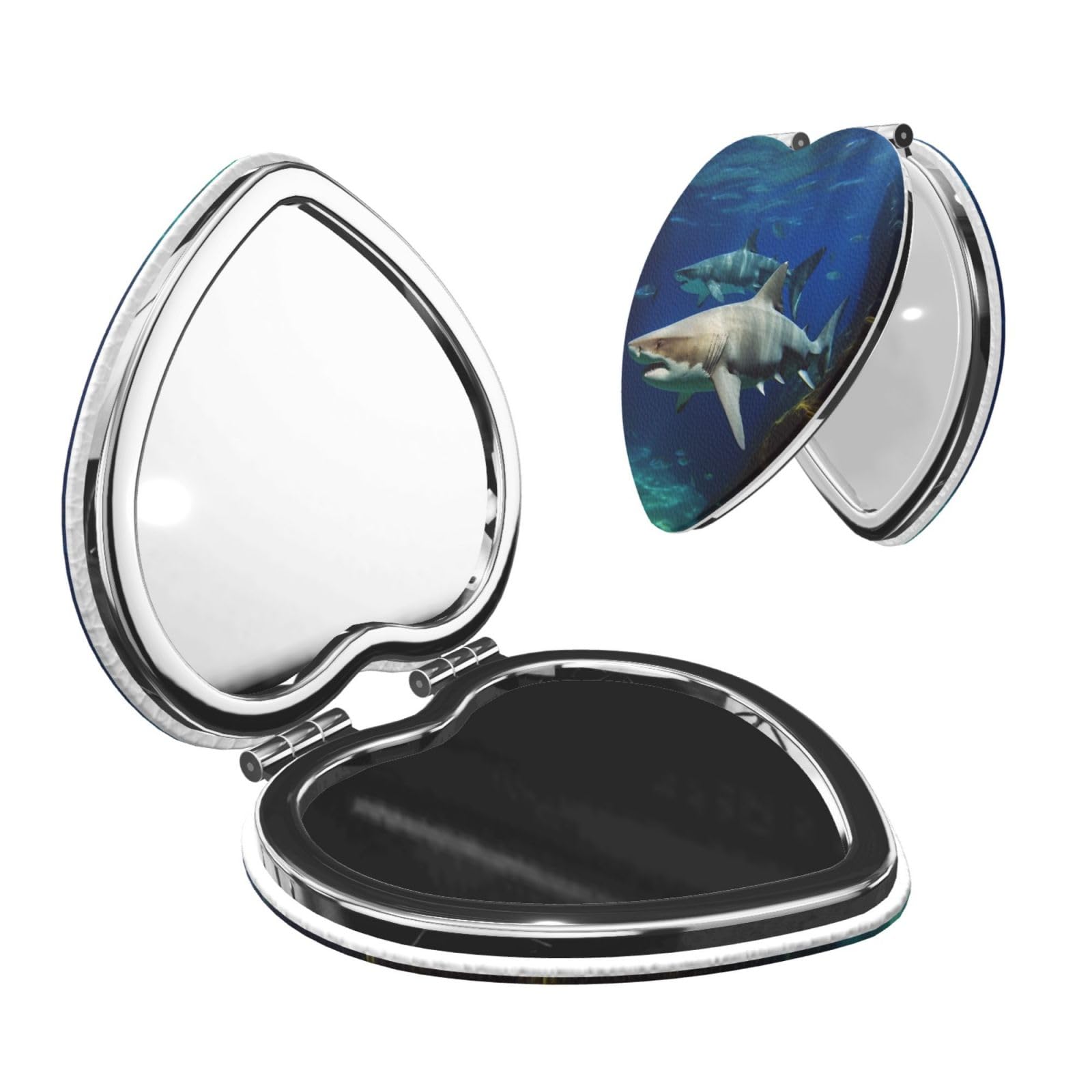 DWVTSLH Two White Sharks Compact Mirror for Purse, Double-Sided 2X/1X Magnifying Mirror for Women Men, Travel Makeup Mirror for Handbag, Handheld Vanity Mirror for Gift