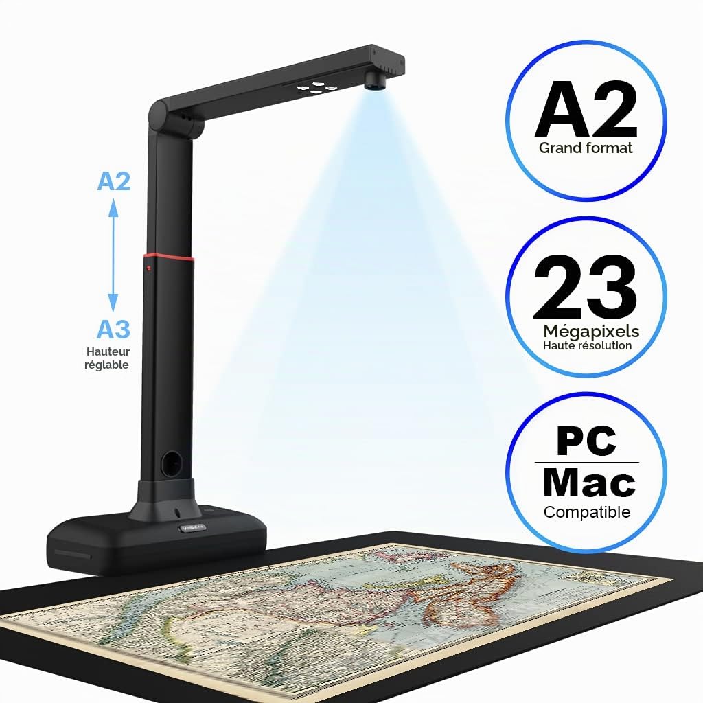 Viisan S21 A2 Scanner de Documents - Résolution 27MP, Parfait pour la numérisation Rapide de Grands Documents et Livres. Compatible avec OCR multilingue, Mac et Windows.