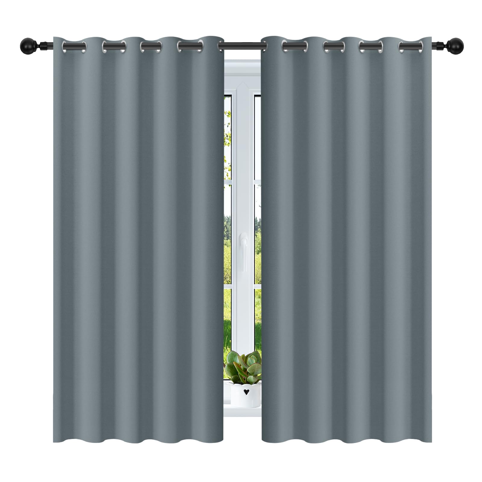 NAKIHOUSE Light Grey Blackout Curtains, Thermal Curtains 46" Wide x 54" Drop Super Blackout Eyelet Ring Top Curtains Bedroom