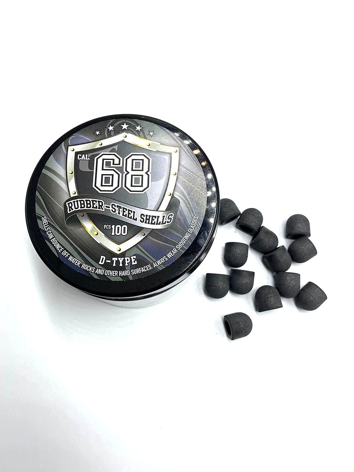 New! 100 x D-Type Hard Mix Rubber Steel Shells Rubber Balls Mixed with Steel Powder 6 Grams for Training Home Self Defense Paintball Pistols in 68 Caliber