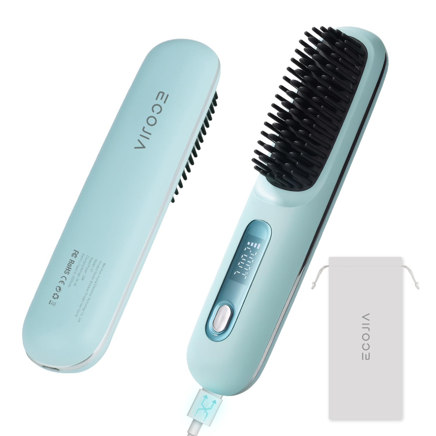 ECOJIA Cordless Hair Straightener Brush,5200mAh Travel Mini