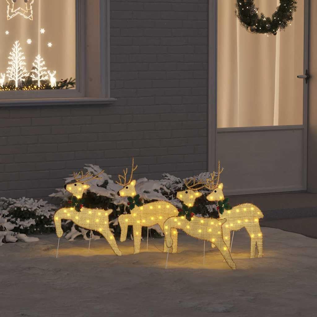 Renna a LED in tessuto dorato, 4 pezzi, decorazione natalizia con funzionamento USB, design art déco, adatta per interni ed esterni, 45 x 19 x 65 cm, illuminazione festiva per soggiorno e