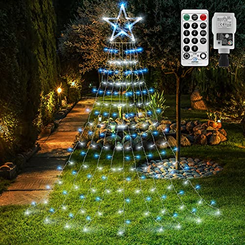 Outdoor Star Fairy Curtain Lights - Mains Powered, Plug-in Hanging Tree Light 335 LED for Xmas, Outside, Room, Gazebo Decor (Blue+White)