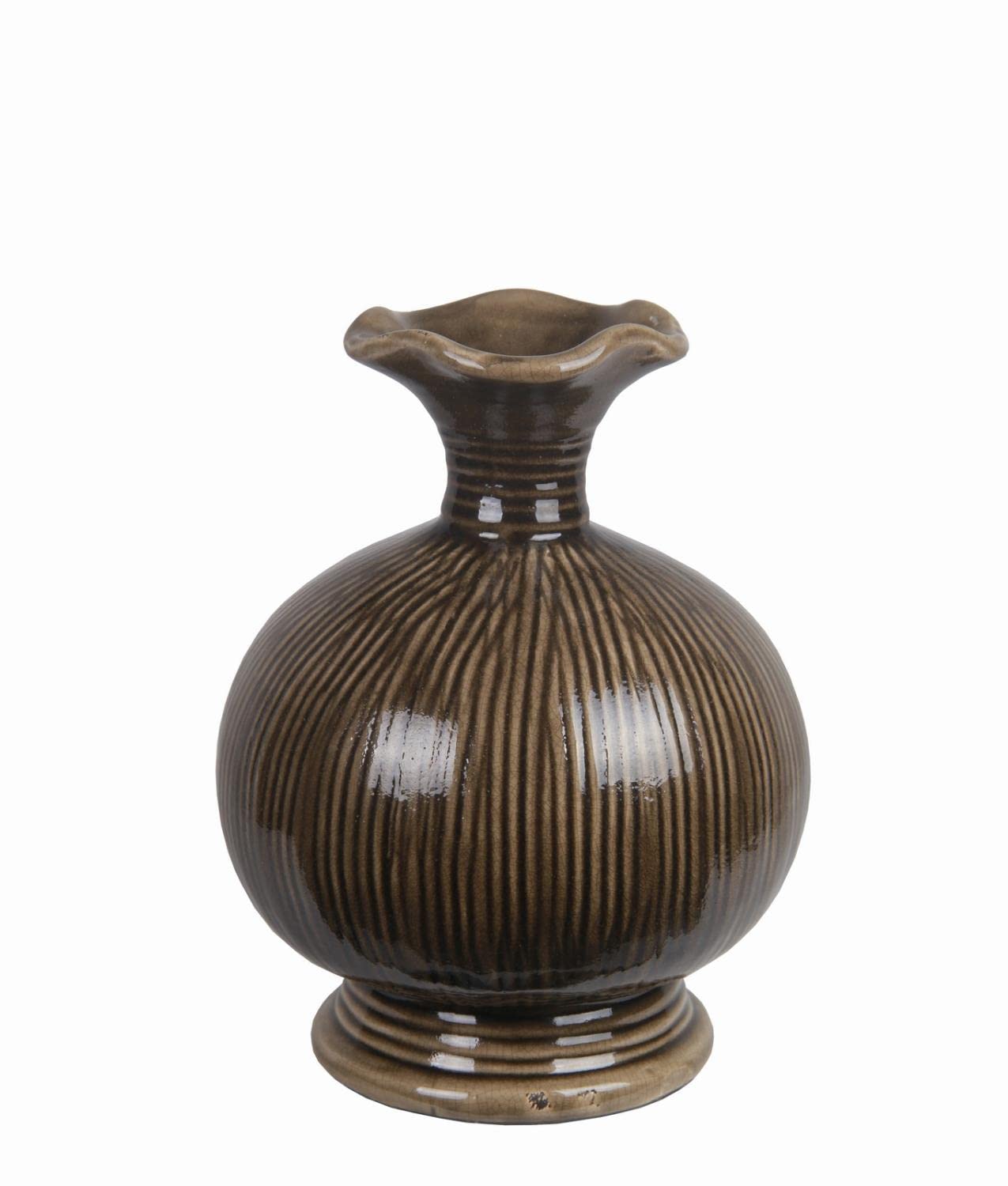 Privilege 86048 Ceramic Striped Vase, Large, Green/White