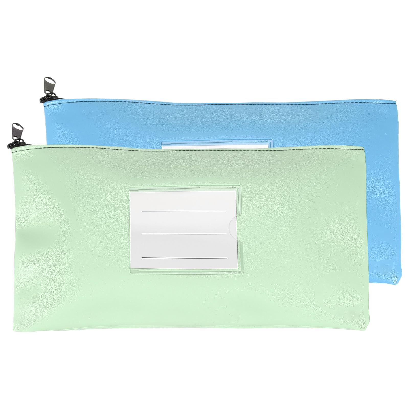 PATIKIL 11x6 Inch Money Bags with Zipper, 2Pcs PU Leather Cash Deposit Bank Pouch Envelopes Check Wallet for Coin Cosmetics Invioce Bill, Green/Blue