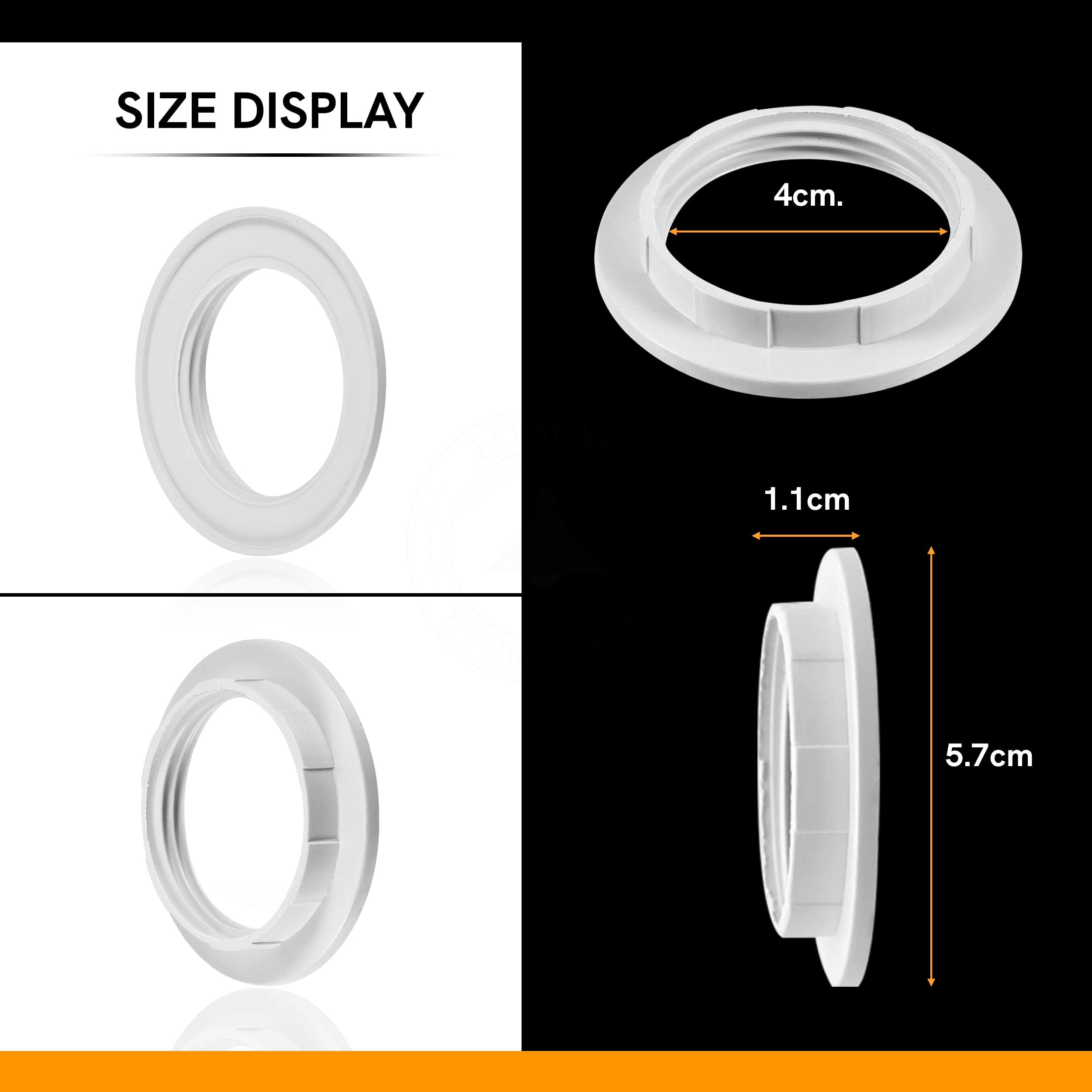 LEDSone Confezione da 2 adattatori per anello con collare per paraluce bianco E27 Portalampada collegato a vite e realizzato in plastica.