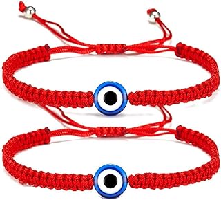 Binami 2 Pcs Evil Eye Lucky Bracelets Kabbalah Adjustable Red String Amulet Nazar Matching Friendship Gift for Women Men Couple, rope, rope