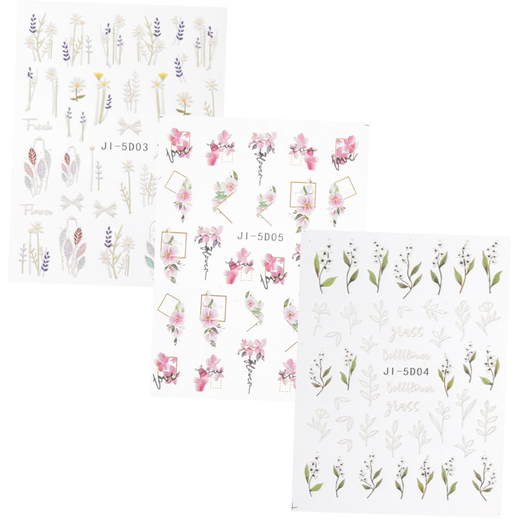 MAGICLULU 15hojas Pegatinas De Uñas Autoadhesivas Flores Embossed Decoración Floral Para Manicura Bodas y Pack Diseño