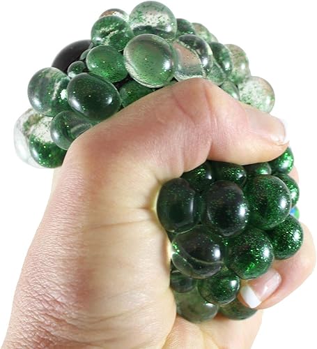 Miniatura 6 de Juego de 4 bolas de malla de burbujas metálicas con purpurina de 3 pulgadas, bola antiestrés blanda con red de red, bola antiestrés que cambia de