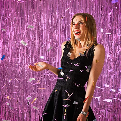 Image of Party Propz Pink Foil Curtain for Decoration - Set of 3 Pcs Pink Foil Curtain for Birthday Decoration | Party Decoration Items | Foil Fringe Curtain