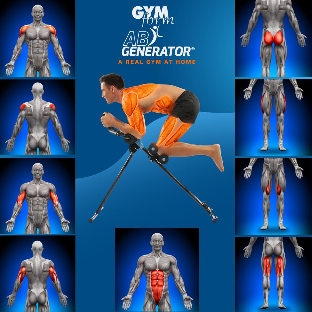GYMFORM Appareil de Musculation AB Generator, Appareil de fitness + Cardio, 5 niveaux, Tonification des abdominaux, jambes, bras, un équipement complet et fonctionnel, Pour femmes et hommes