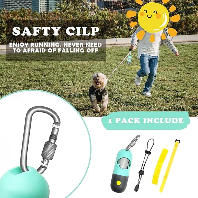 Image of YUCHIYA Dog Poop Bags Holder with UV Flashlight with 1 Roll of Leak-Proof Dog Waste Bags Black Light for for Pet Urine Detector with Built-in LR44 Batteries and Dog Walking Accessories (Mint Green)