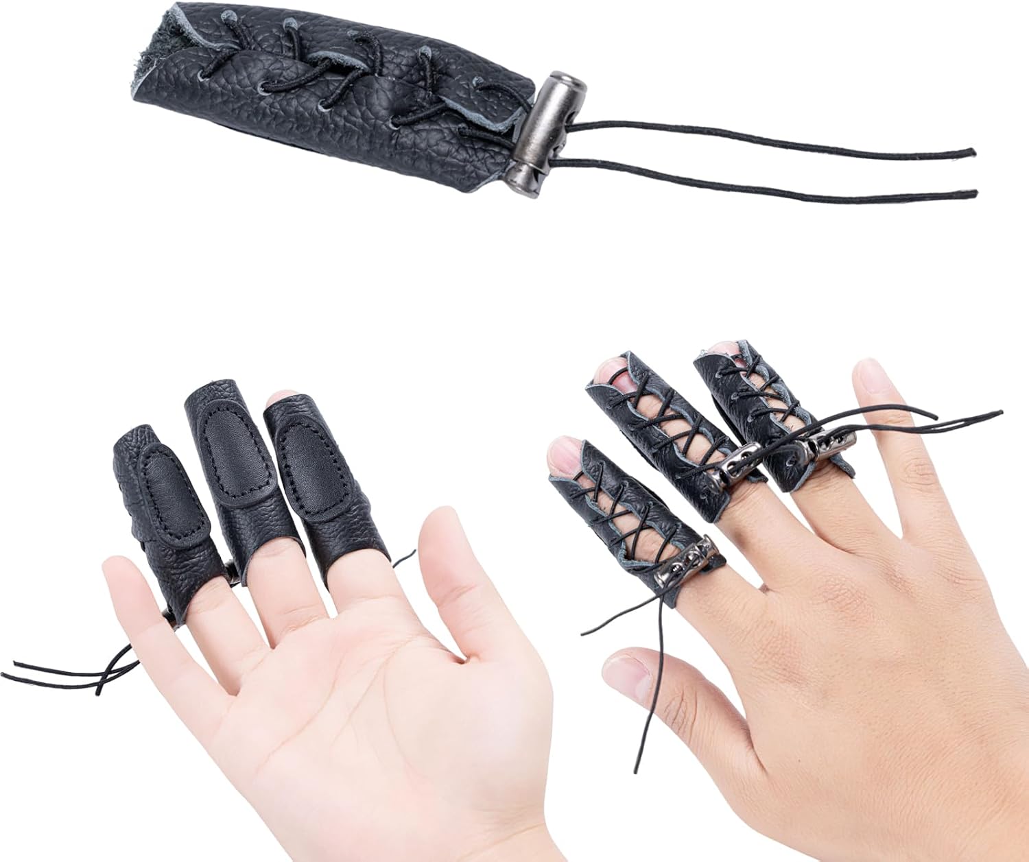 Archery Gloves - Leather Finger Tab & Hand Guard for Recurve Bow & Traditional Bow - Protects Fingers & Hands for Hunting - Pack of 3
